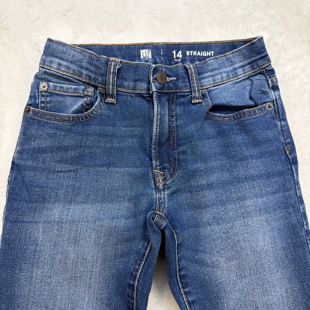 Gap Kids Straight Slim Jeans Medium Wash Girls Size 14 Stretch Denim